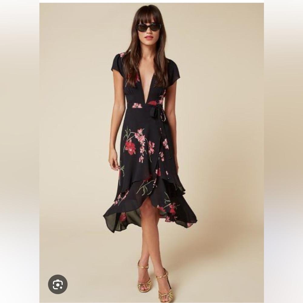 Reformation Black and Pink Floral Dress